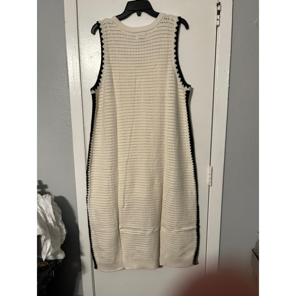 Universal Thread Cream Crochet Sleeveless Midi Sweater Dress Black Trim 2X NEW - Picture 7 of 11